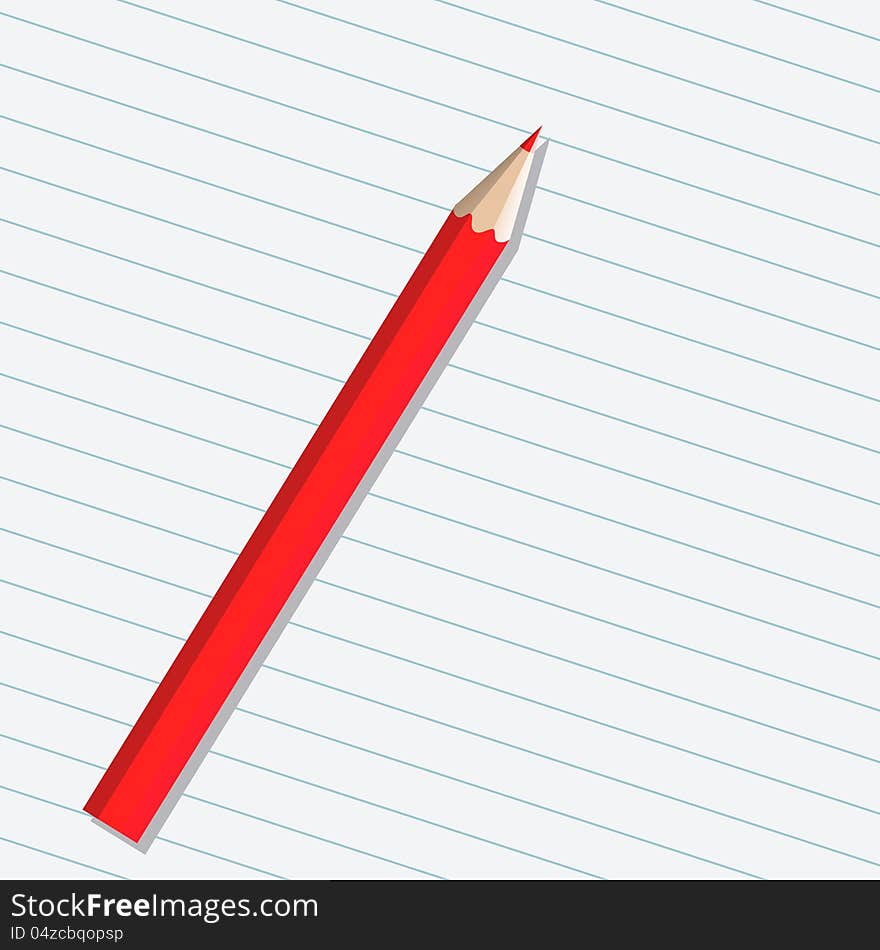 Realistic red vector pencil isolated on a sheet of paper. Realistic red vector pencil isolated on a sheet of paper