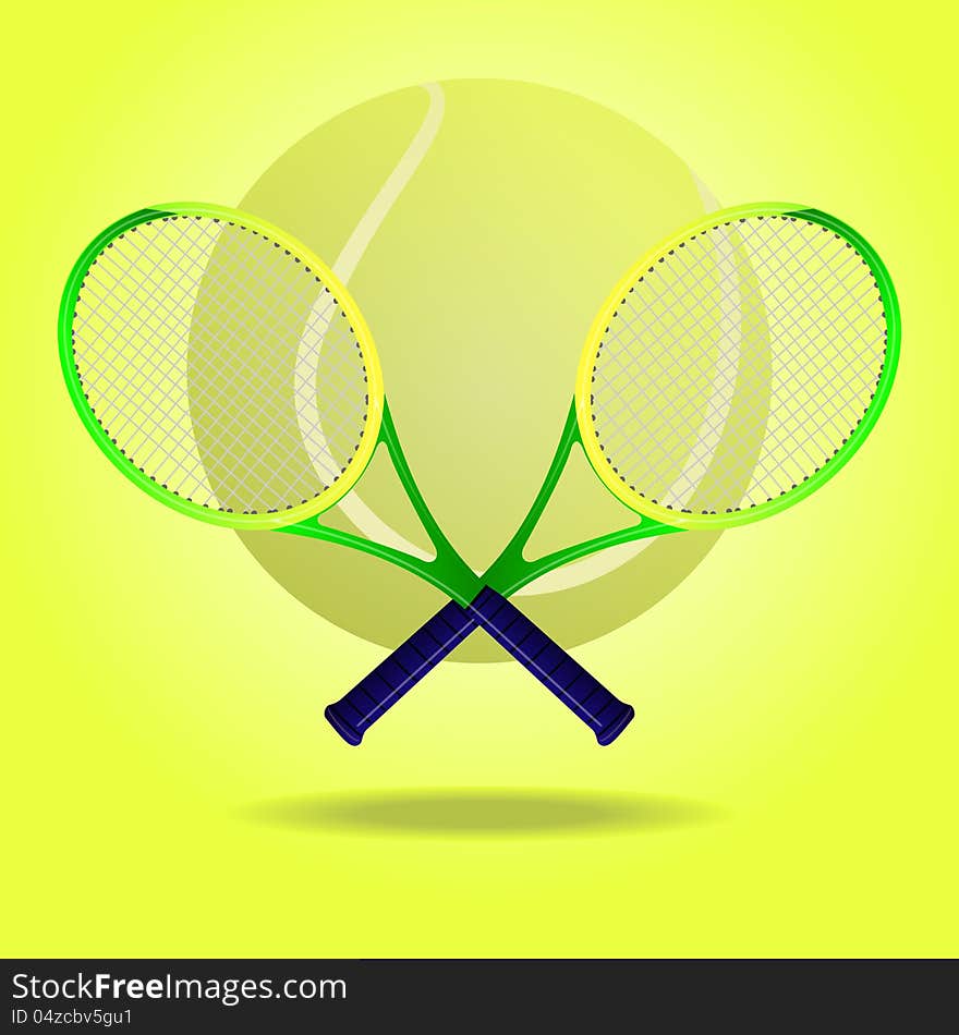 Vector illustration of a tennis ball and two crossing rackets. Vector illustration of a tennis ball and two crossing rackets