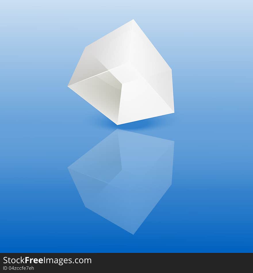 White glass cube on a smooth surface