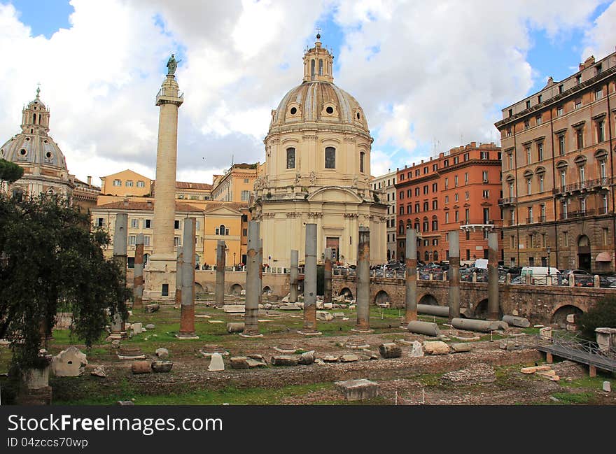 Sant Maria di Loreto Church, overlooking the Roman Forum, in Rome, Italy. Sant Maria di Loreto Church, overlooking the Roman Forum, in Rome, Italy