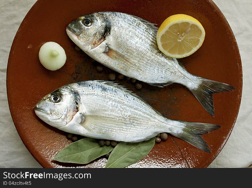 Two Gilthead On Ceramic Plate