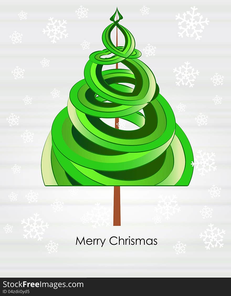 Green tree shape swirl with snowfall bright vector illustration