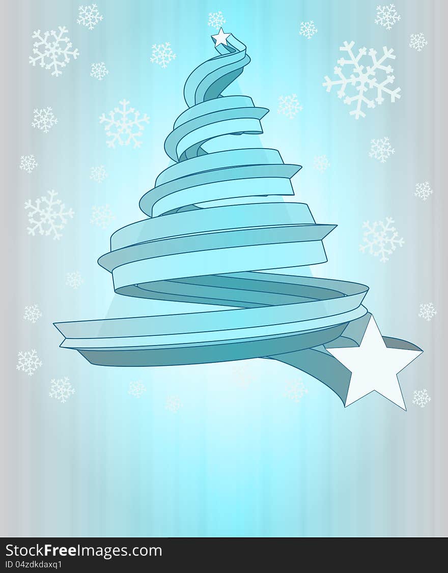 Cool Blue Christmas Tree Shape At Snowfall