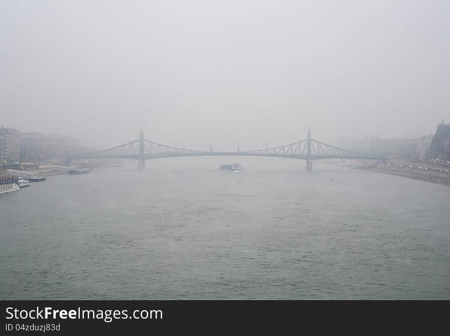 Budapest, Liberty Bridge In Fog