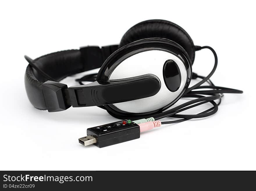 Headphone of computer on white background