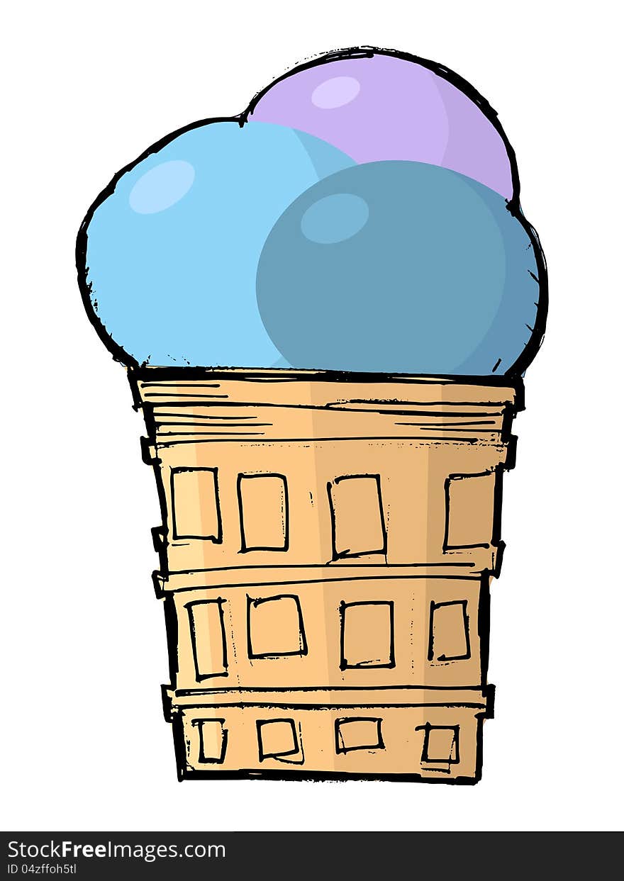 Hand drawn,  illustration of an ice cream