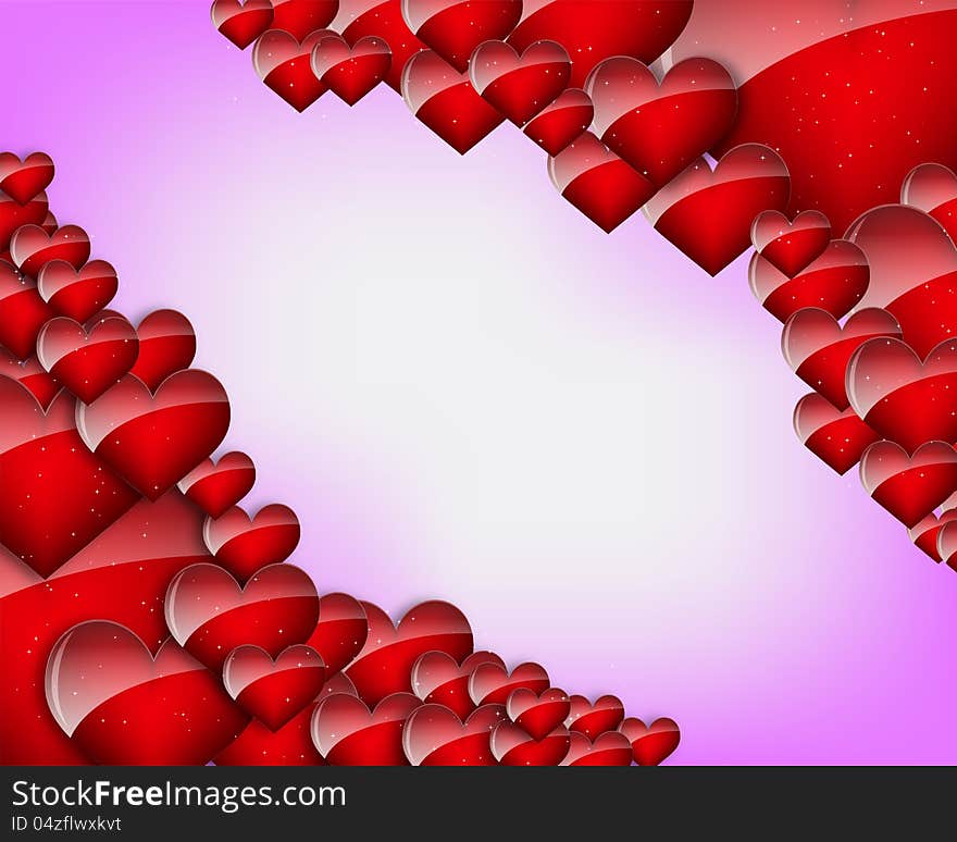 Illustration with red hearts frame  on purple background. Illustration with red hearts frame  on purple background