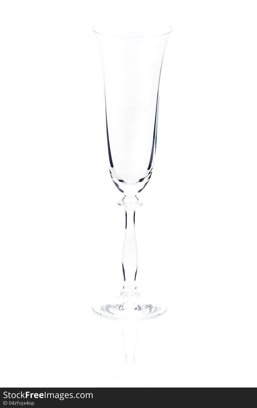 Empty elegant crystal wineglass with reflection, isolated. Empty elegant crystal wineglass with reflection, isolated