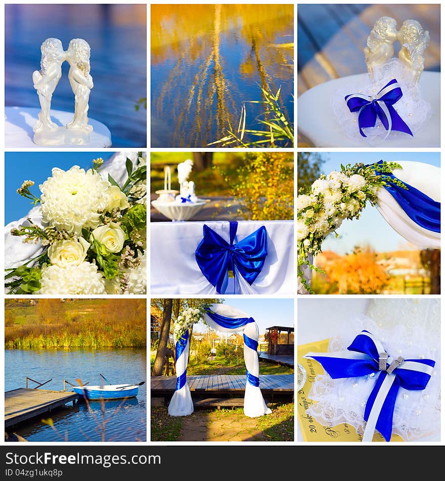 Wedding collage in blue and yellow colors