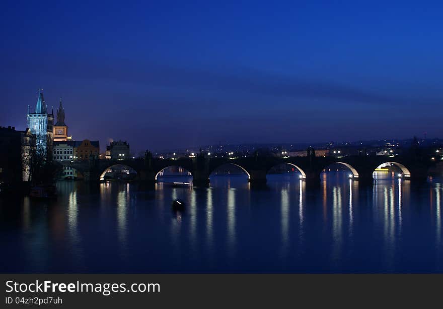 Charles Brige at Night in Prague