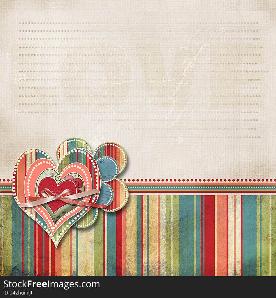 Retro scrapbooking valentine backgroundwith hearts and area for text. Retro scrapbooking valentine backgroundwith hearts and area for text