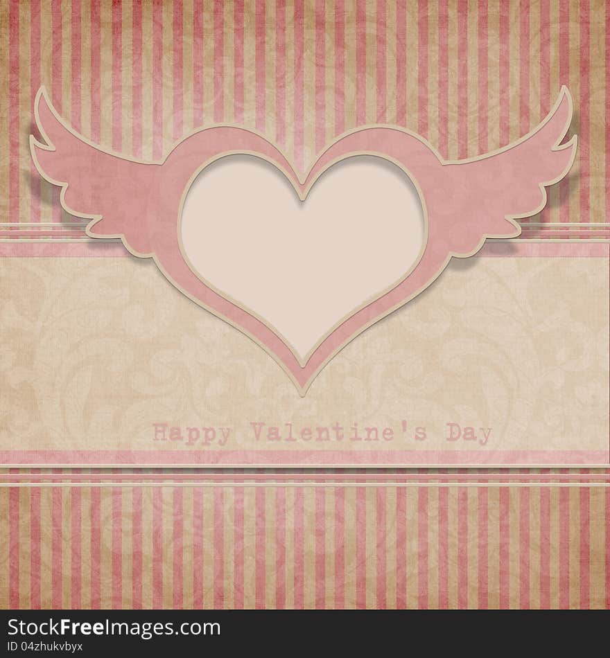 Vintage Valentine's day background with winged heart. Vintage Valentine's day background with winged heart