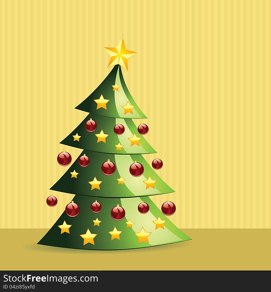 Illustration of green Christmas tree interior background.