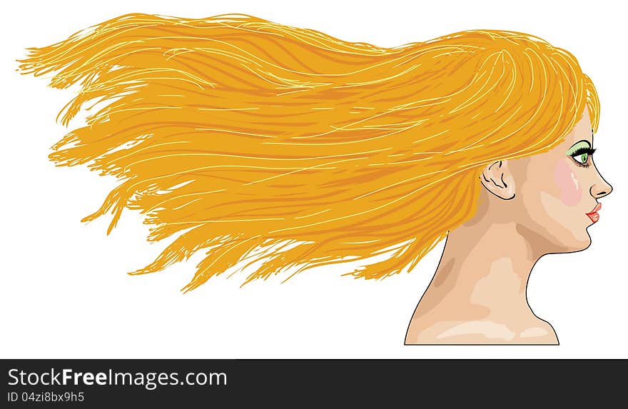 Illustration of side-view portrait of girl with long blond hair. Illustration of side-view portrait of girl with long blond hair.