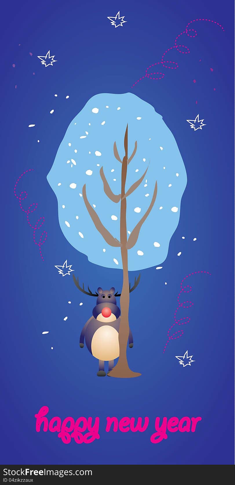 Happy New Year Flyer Decorated with winter tree at night