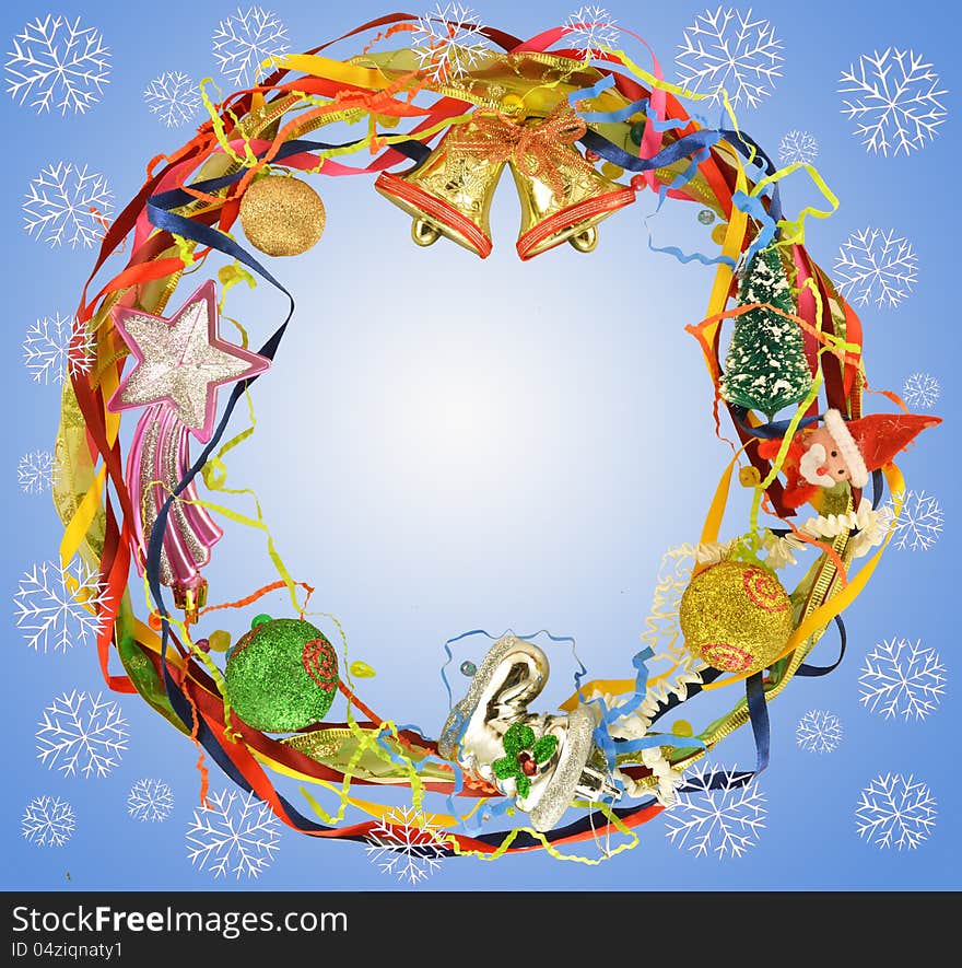 The colorful christmas border with snowflakes and holiday elements. The colorful christmas border with snowflakes and holiday elements