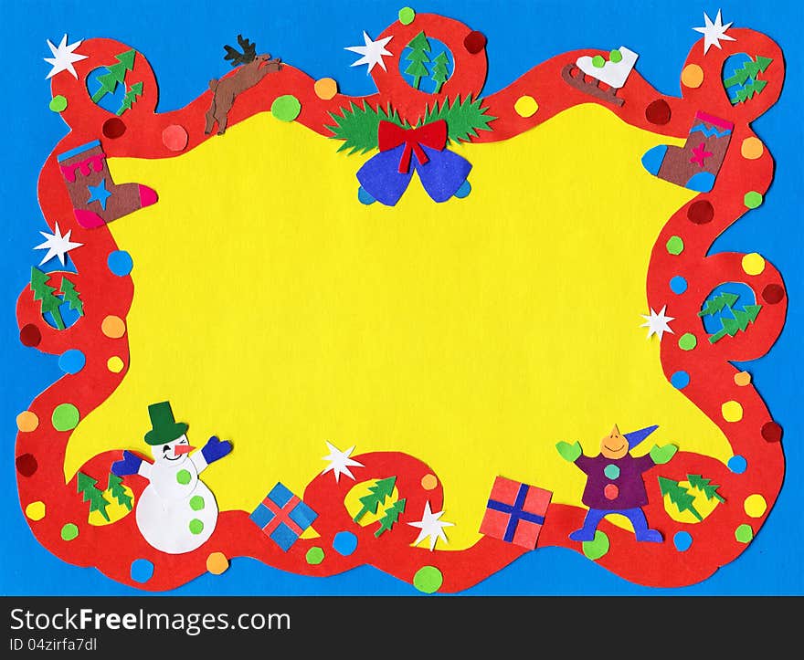 The Christmas border paper cutout with red ribbon and xmas elements