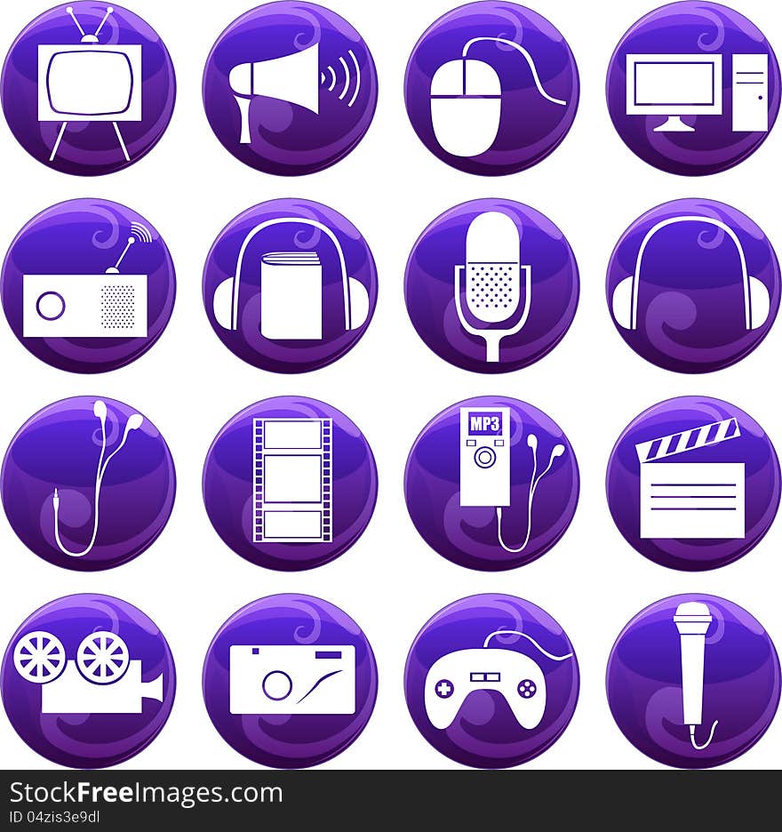 Set of  media icons on buttons