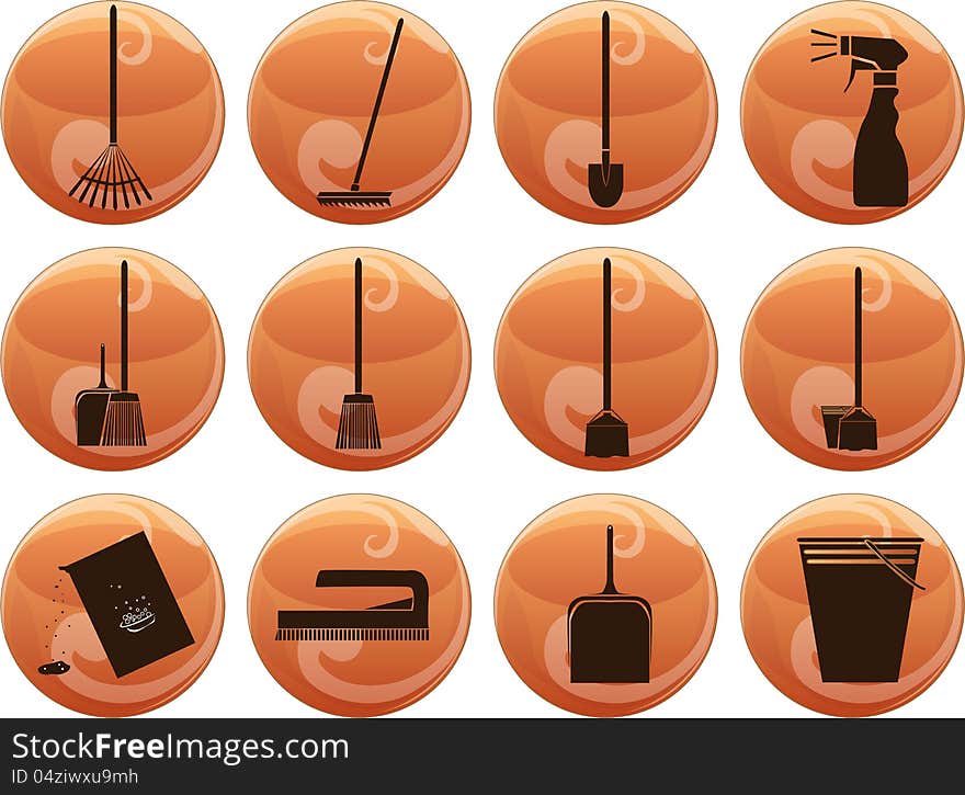 Vector set of cleaning icons on buttons