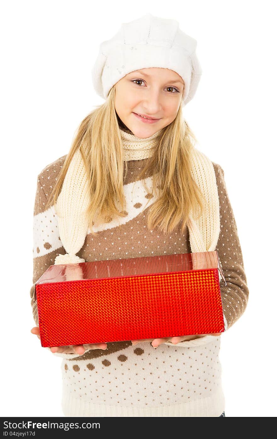 Girl holding a gift box