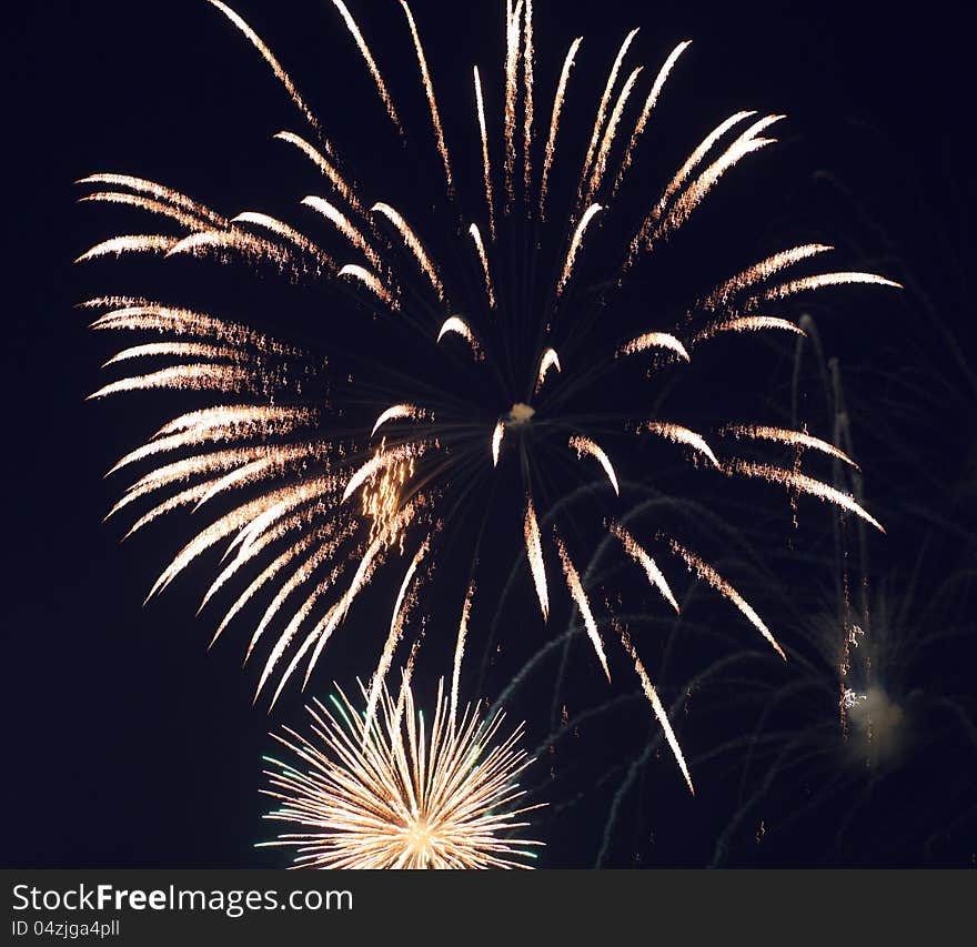 Beautiful fireworks in the night sky.