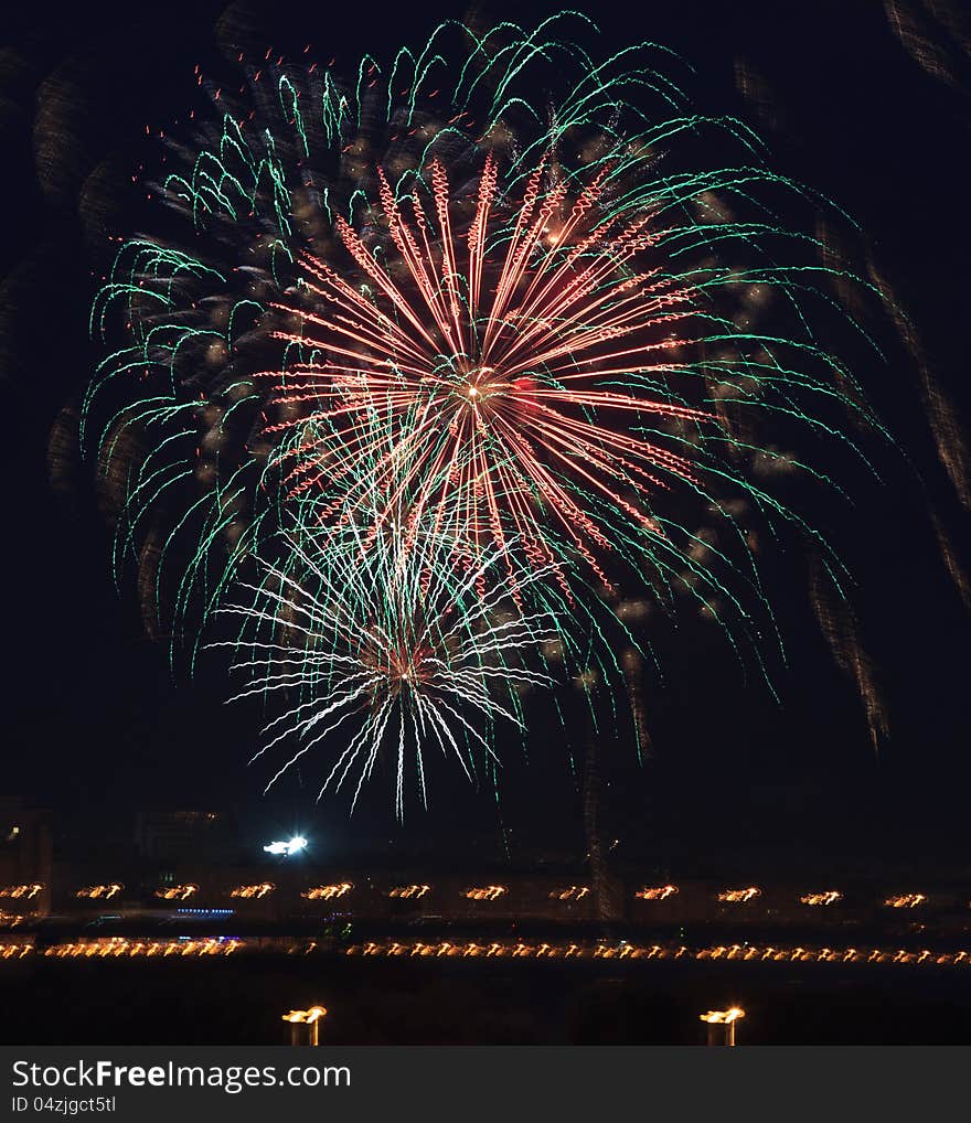 Beautiful fireworks in the night sky.