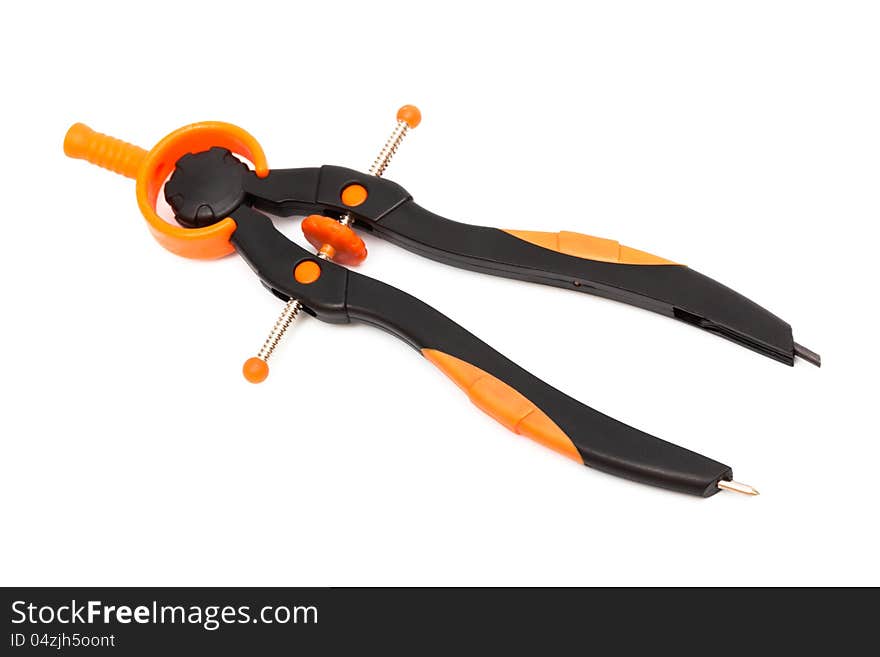 Modern orange compasses on a white background. Modern orange compasses on a white background