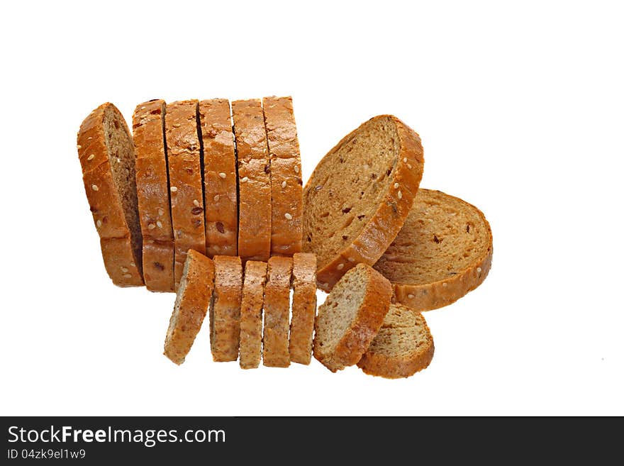 Cereal bread and crackers of similar shape isolated on white background