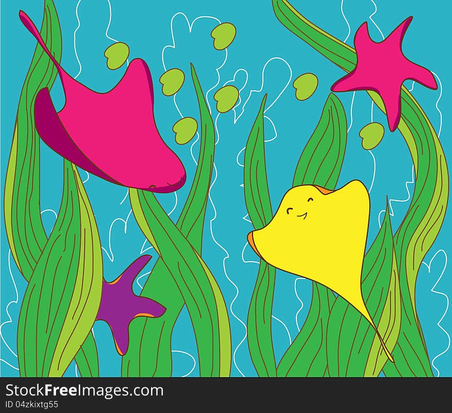 Fishes and stars under sea