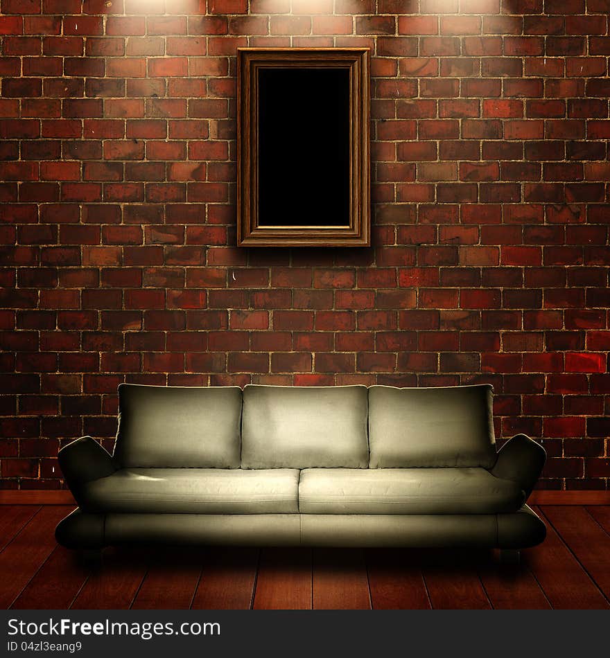 Abstract grungy interior with portrait on the wall for your design