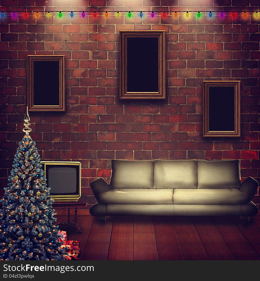 Abstract interior with xmas decoration for your design