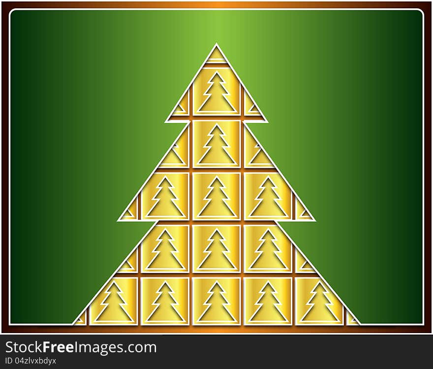 Icons with golden Christmas tree covered with green tree