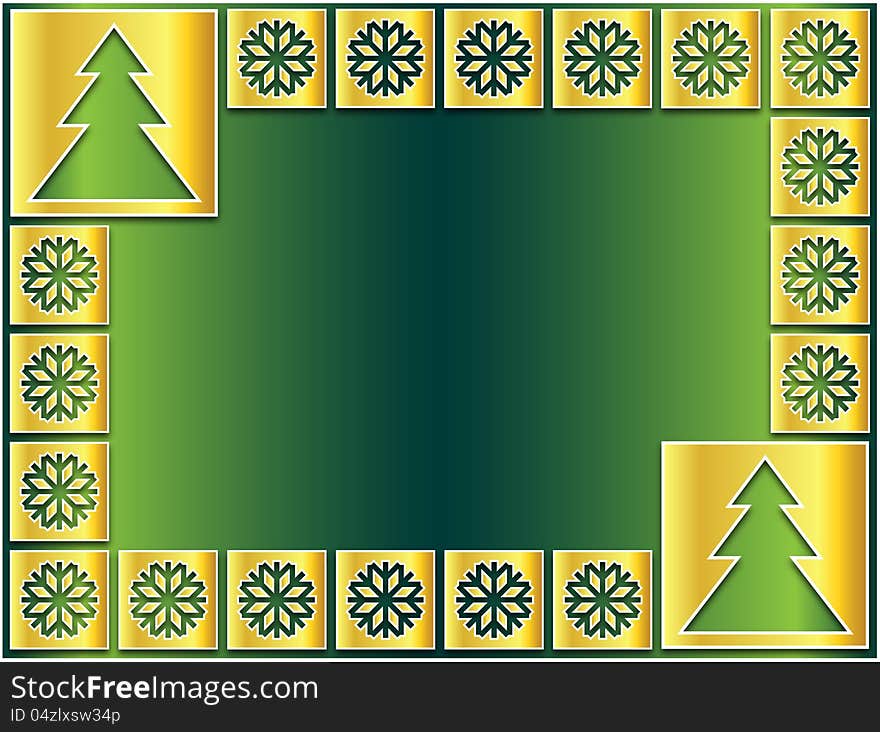 Christmas Icons Golden Snowflakes And Trees