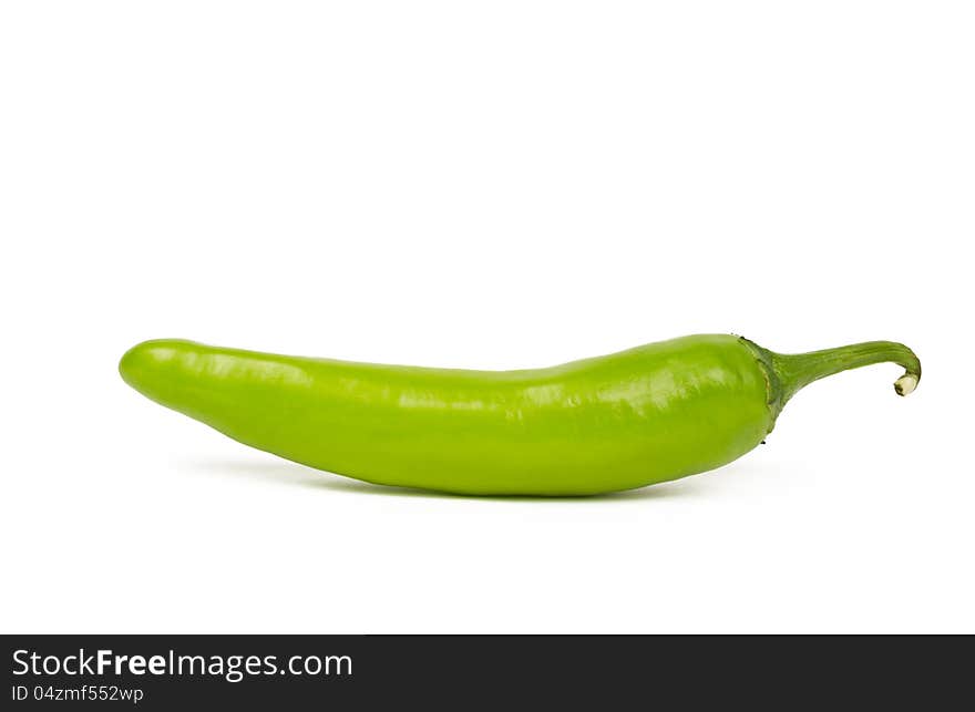 One single green chilli (Jalapeno) isolated on white background. One single green chilli (Jalapeno) isolated on white background.