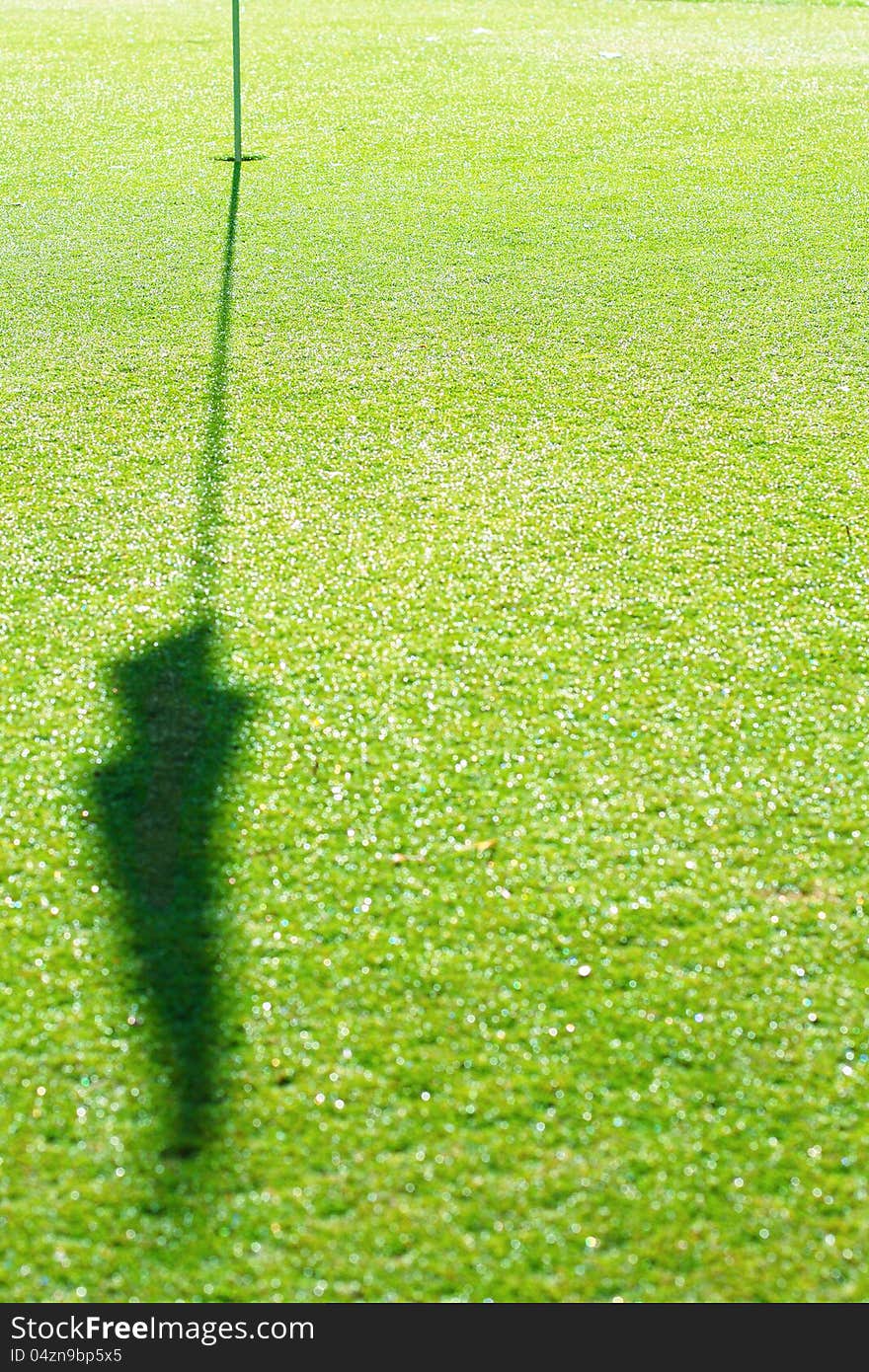 Golf Hole with shadow of flag on green