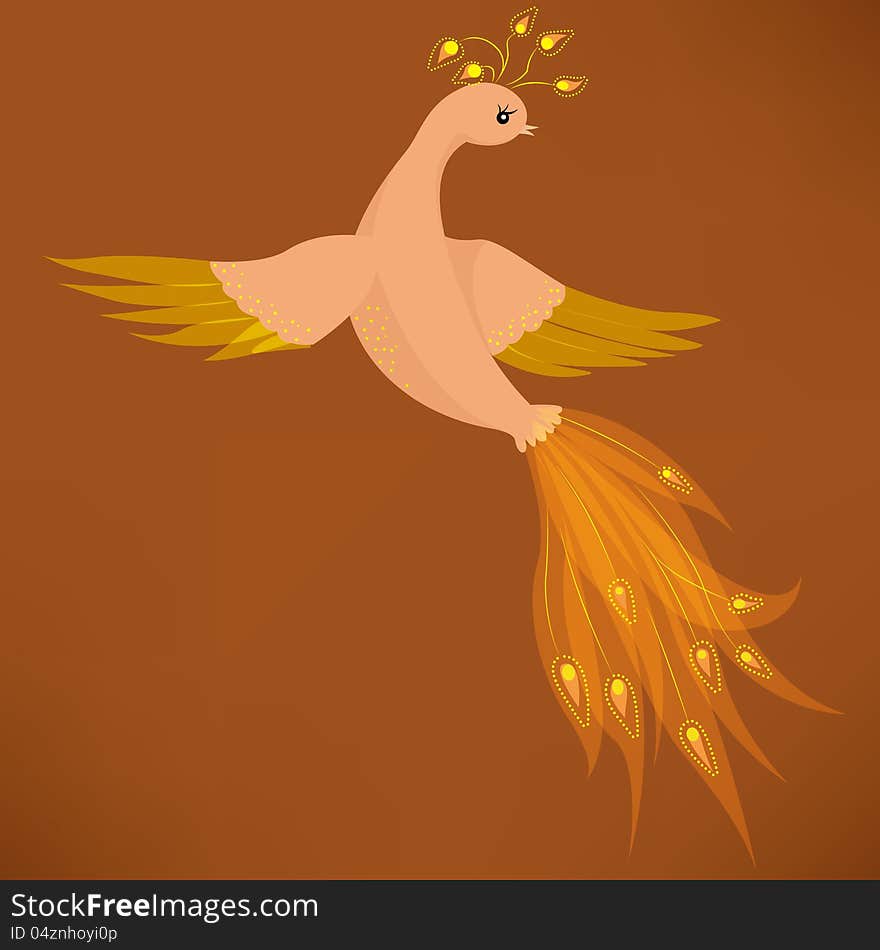 Vector illustration of firebird on brown