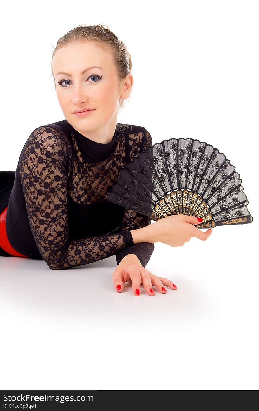 Portrait of a girl with fan Carmen. Portrait of a girl with fan Carmen