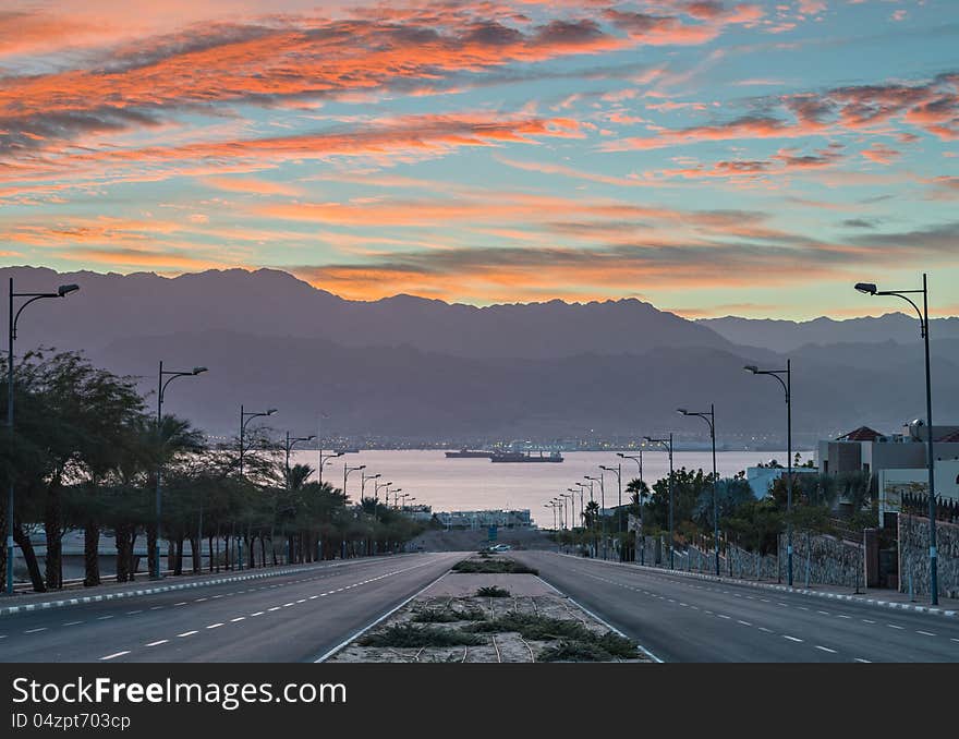 Morning view on the Red Sea from Eilat, Israel