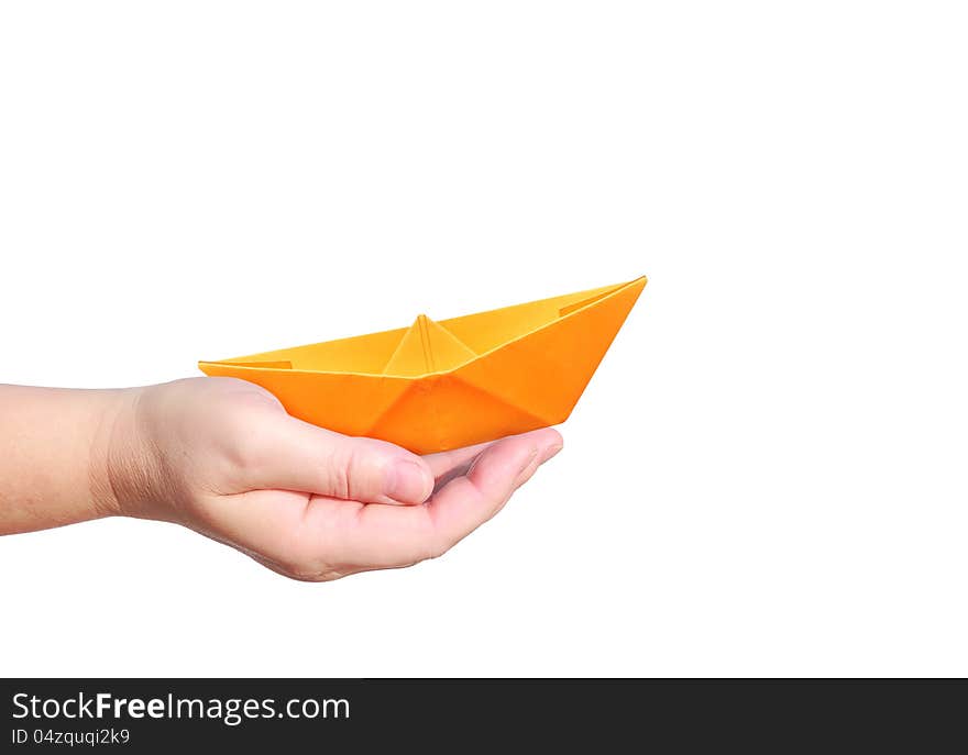 Paper ship on a women hand. Paper ship on a women hand