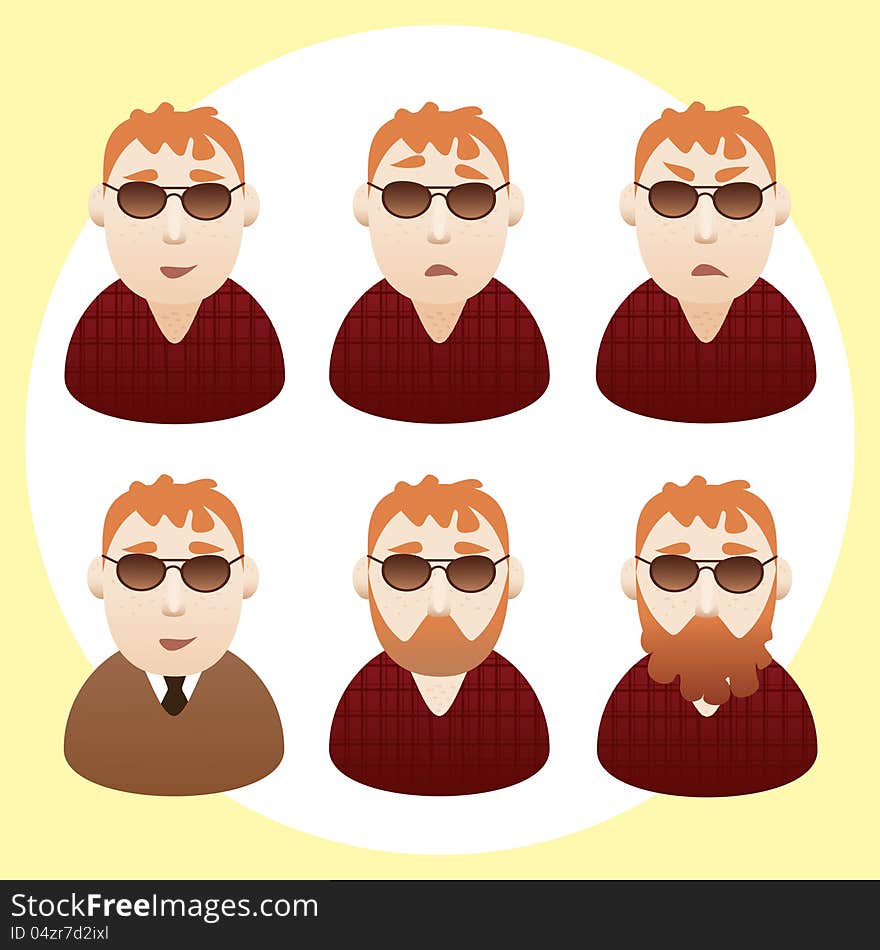 Men Portraits. Vector Isolated Characters