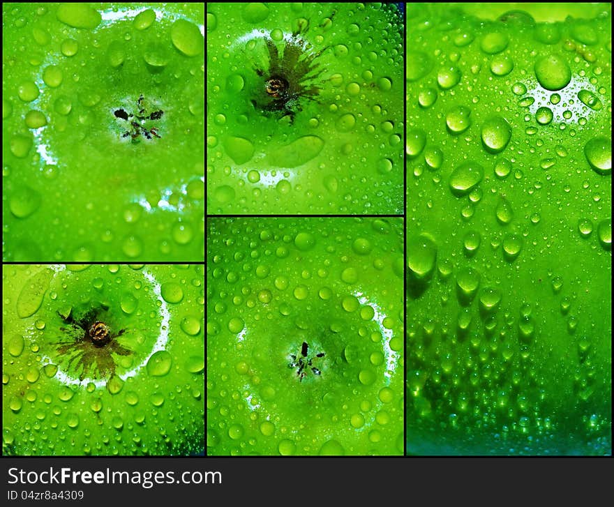 Close up of water droplets on green apple