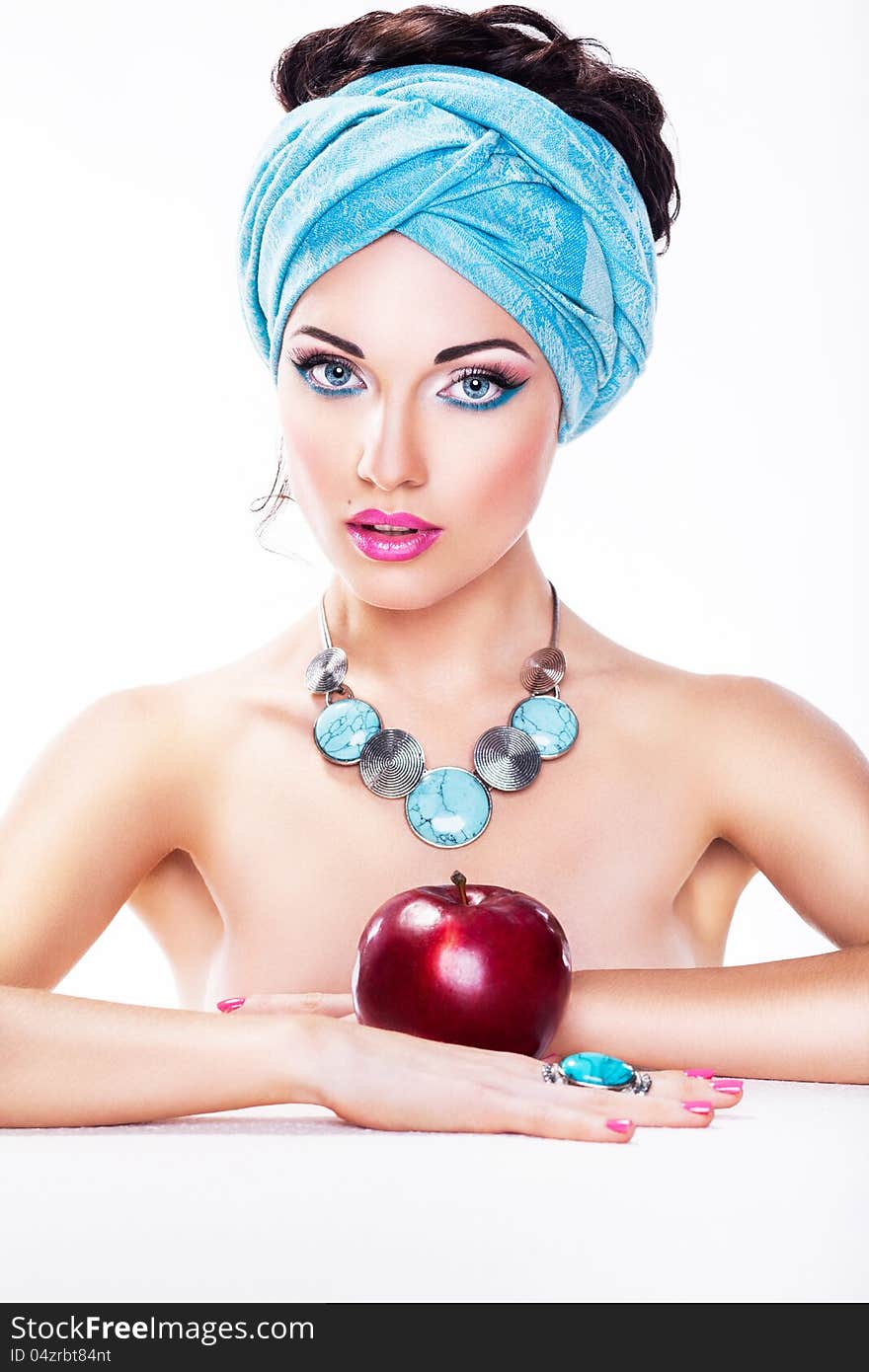 Attractive Woman with Apple - Healthy Wholesome Food. Attractive Woman with Apple - Healthy Wholesome Food