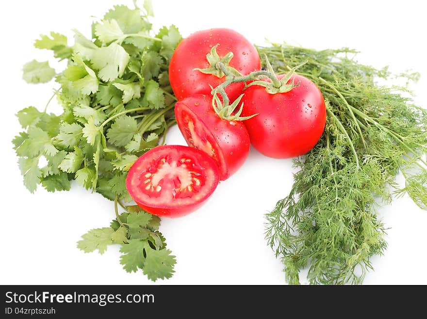 Tomatoes and herbs for a healthy diet with vitamins