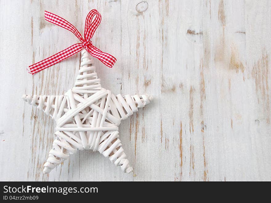 Christmas decoration on white wooden background