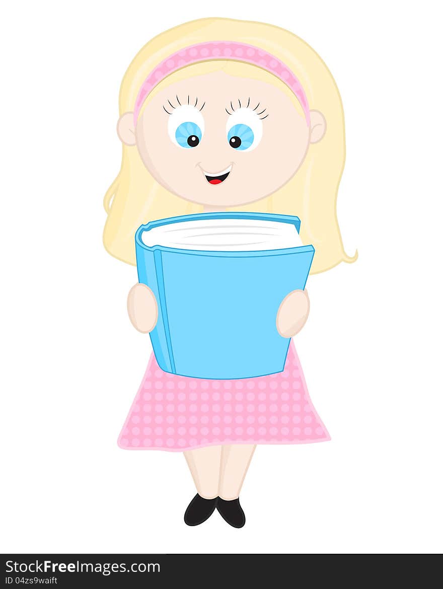 Cute vector illustration of cartoon character of child with book. Cute vector illustration of cartoon character of child with book.