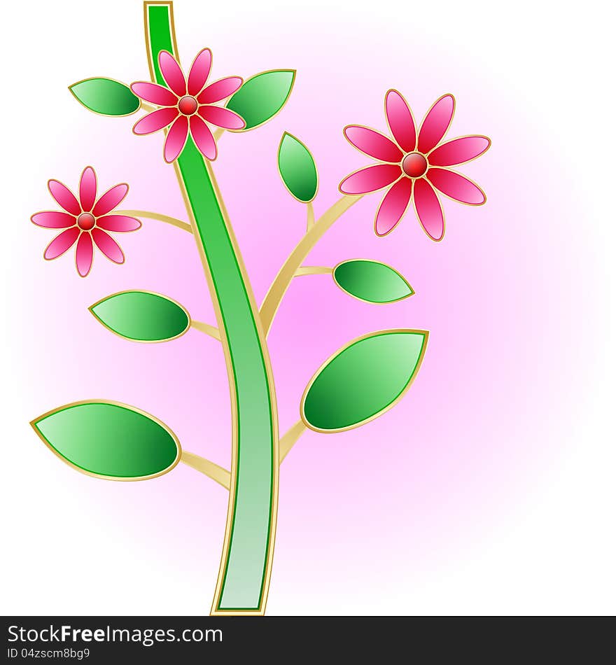 An abstract red flowers with green leaves