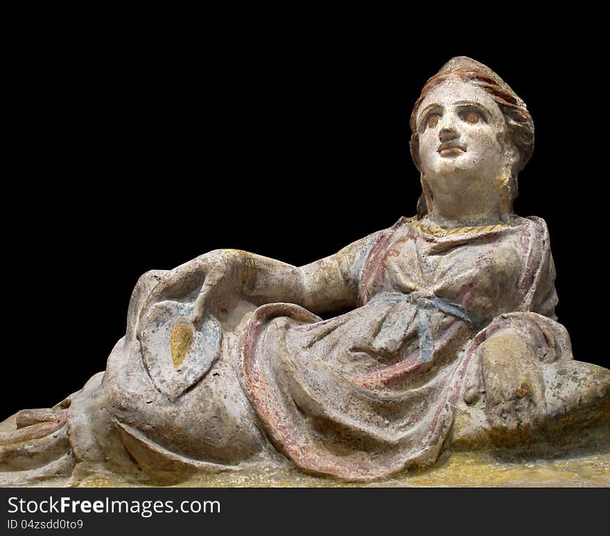 Statue of woman reclining isolated.