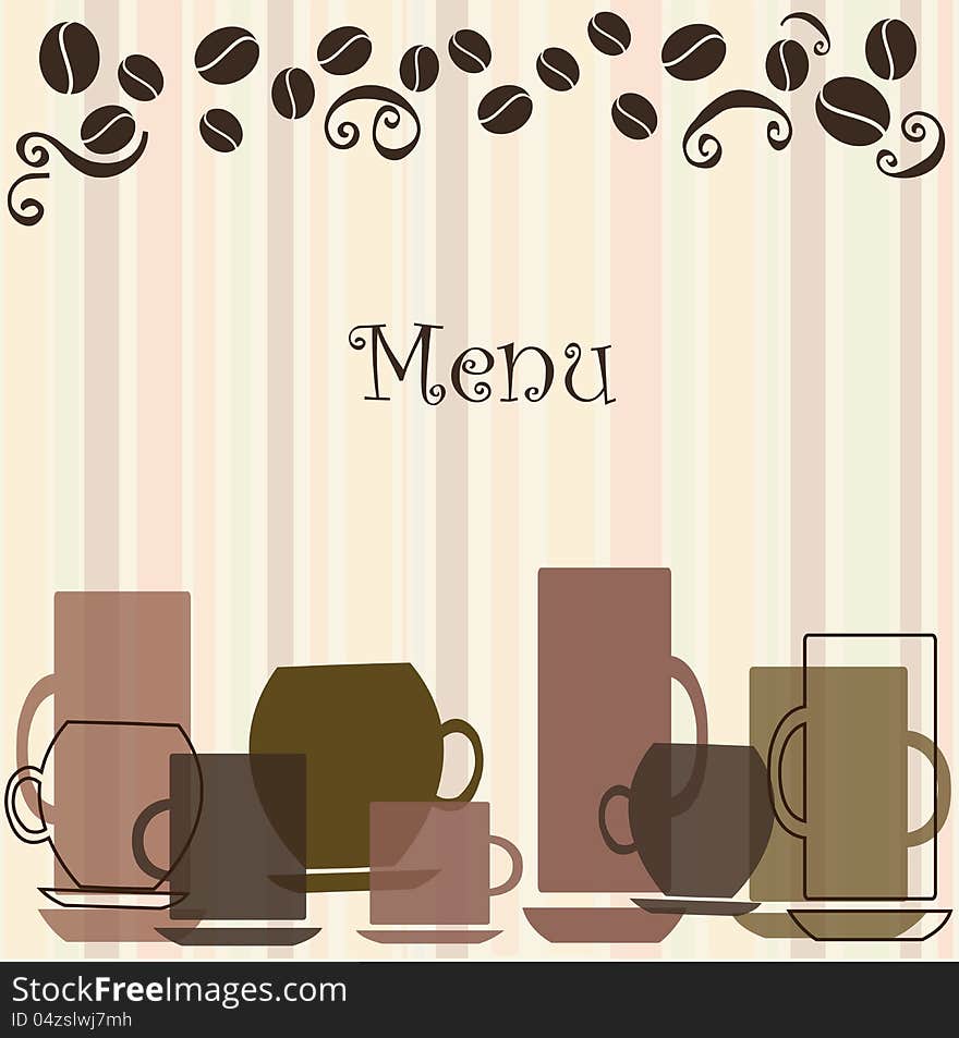 Striped retro background with various cups. Striped retro background with various cups