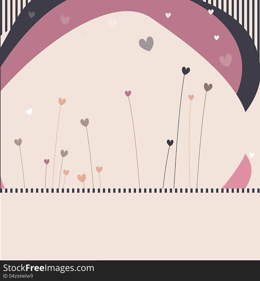 Striped retro background with hearts