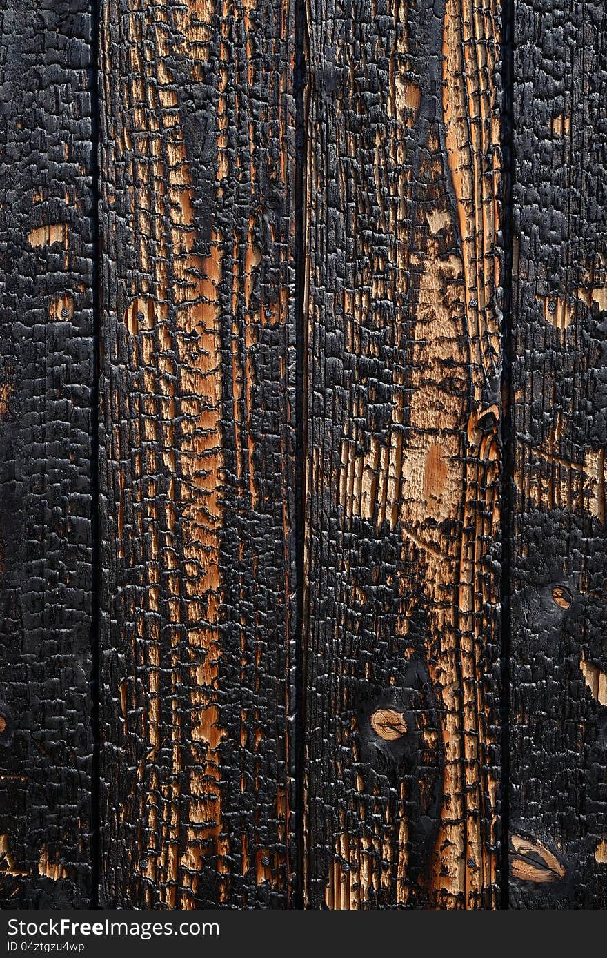 Burnt wooden planks